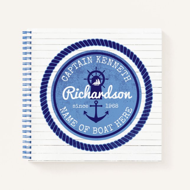 Cuaderno 50.º cumpleaños Capitán Nautical Rope Anchor Helm (Anverso)