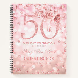 Cuaderno 50.º Rosa de Guestbook Gold Glam Lights