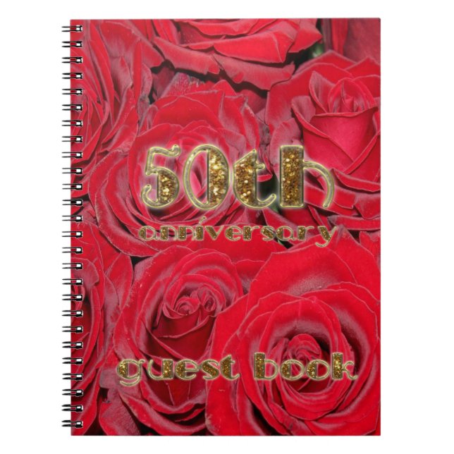 Cuaderno 50° Aniversario Libro Invitado Oro Rojo Roses Flor (Frente)