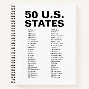 Cuaderno 50 estados de EE. UU. – Lista de abreviaturas Spir