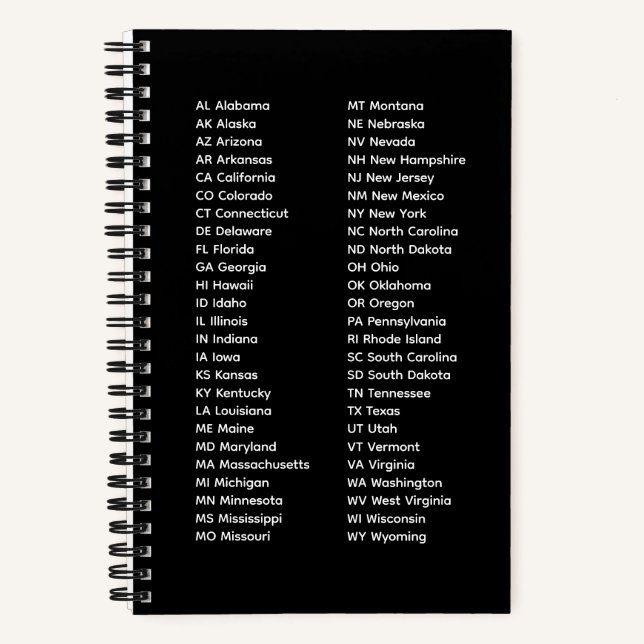 Cuaderno 50 estados orden alfabético negro (Anverso)
