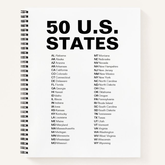 Cuaderno 50 U.S. States – Abbreviations List Spiral (Anverso)