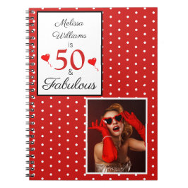 Cuaderno 50 y fabuloso nombre foto rojo 50 cumpleaños W roj