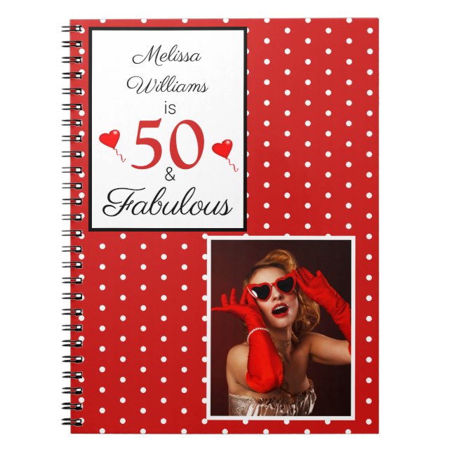 Cuaderno 50 y fabuloso nombre foto rojo 50 cumpleaños W roj (Frente)