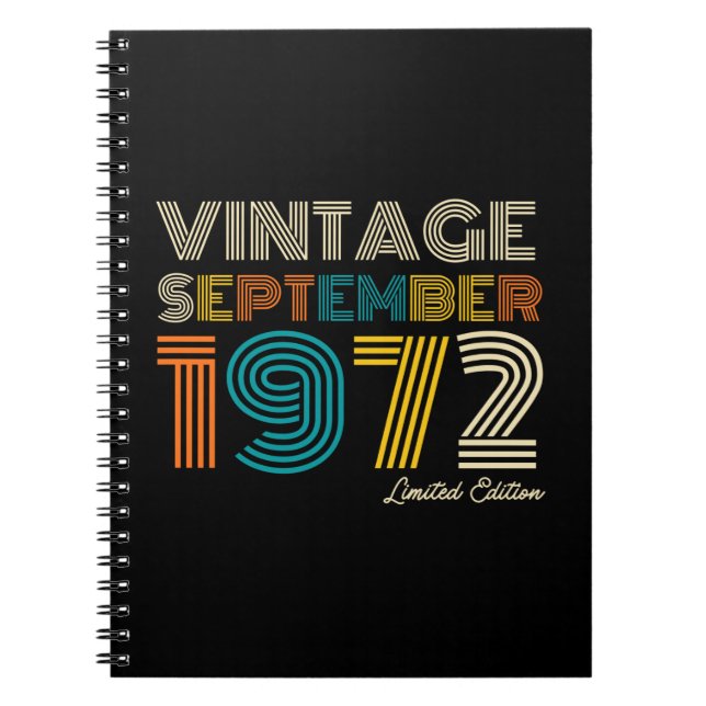Cuaderno 52 Cumpleaños Vintage Septiembre 1972 Limited Edtn (Frente)