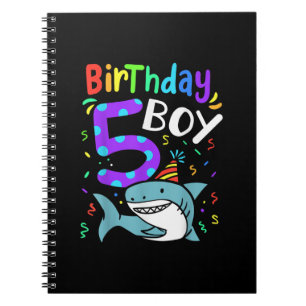 Cuaderno 5.º cumpleaños, cinco años, regalos de tiburón