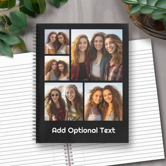 Cuaderno 5 Collage de fotos Texto opcional — Puede editar c (Personalized Notebook with Custom Text and Photos)
