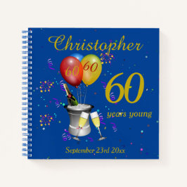 Cuaderno 60.º cumpleaños Champán Fiesta azul portátil