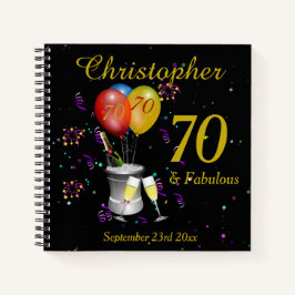 Cuaderno 70.ª celebración de cumpleaños Fiesta negro invita