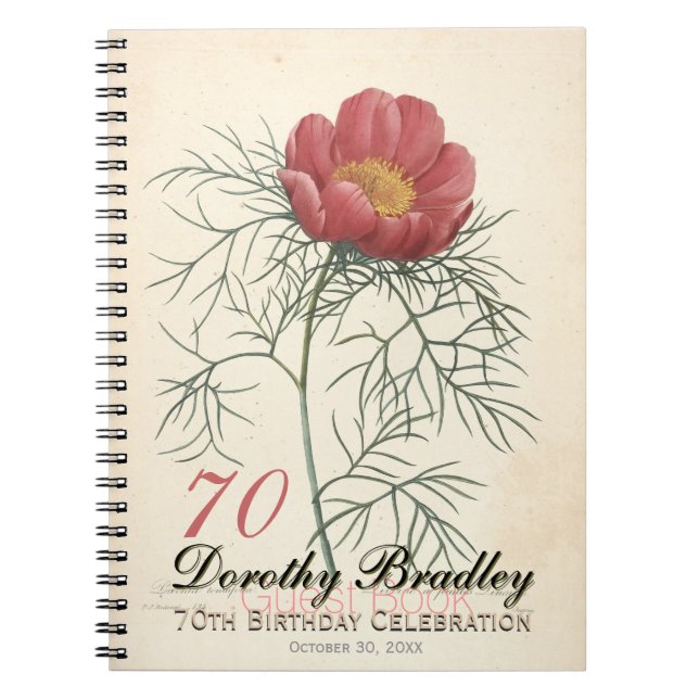 Cuaderno 70.o Libro de visitas botánico del Peony de la (Frente)