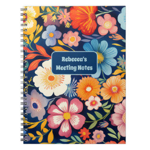 Cuaderno 70s 60s Floral Monograma Retro Azul y Naranja