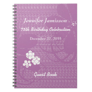 Cuaderno 75.ª fiesta de cumpleaños Libro de invitados Purpl