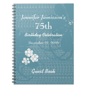 Cuaderno 75 cumpleaños Libro de invitados Blue, Floral bla