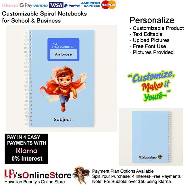 Cuaderno 7 Suministros de escritura para niños superhéroes  (7 Super Hero Kids Boy Writing Supplies Students Notebook.)