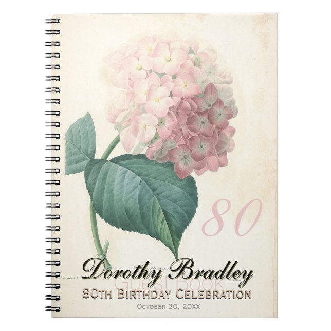 Cuaderno 80.ª fiesta de cumpleaños Hydrangea Personalizado  (Frente)