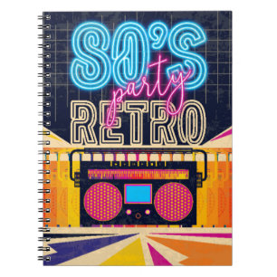 Cuaderno 80, fiesta de música retro. Poster de estilo antig