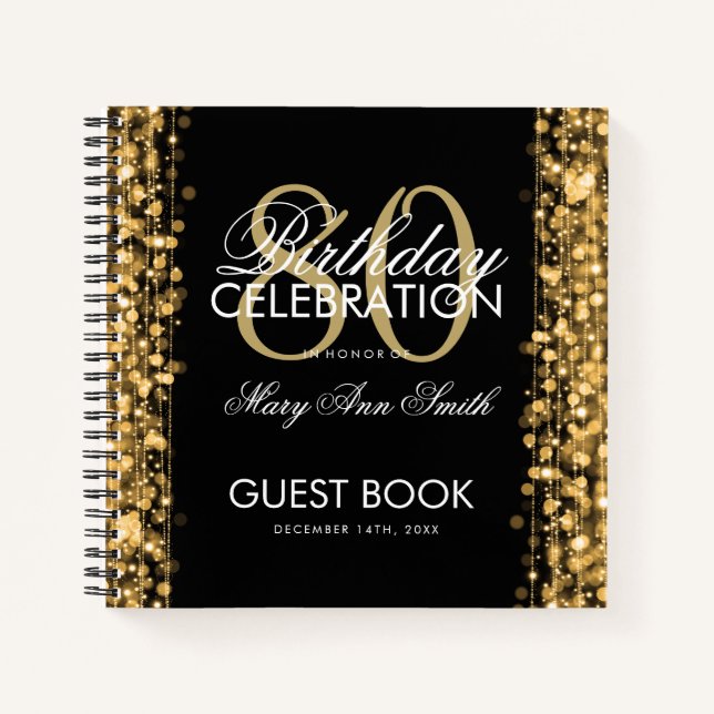 Cuaderno 80th Birthday Guestbook Party Sparkles Gold (Anverso)