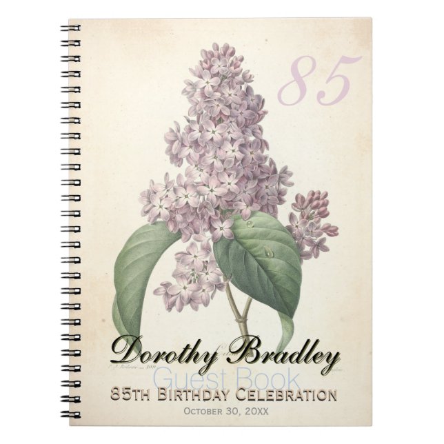 Cuaderno 85.ª fiesta de cumpleaños Lilac Personalizado Libr (Frente)
