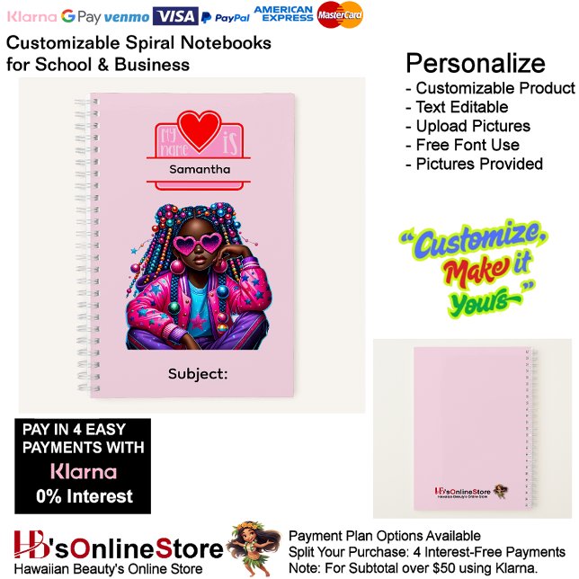 Cuaderno 8 African American Girl Writing Supplies Students (8 African American Girl Writing Supplies Students Notebook.)