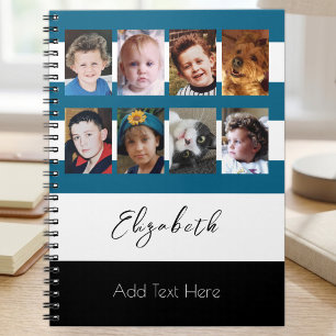 Cuaderno 8 foto nombre personalizado azul