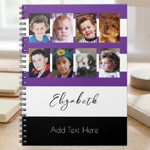 Cuaderno 8 foto nombre personalizado púrpura
