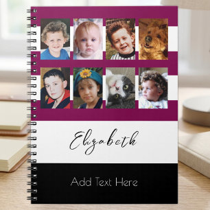 Cuaderno 8 fotos nombre personalizado granate