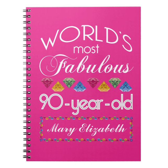 Cuaderno 90º cumpleaños Las joyas más coloridas rosadas (Frente)