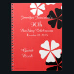Cuaderno 90th Birthday Party Guest Book Red/White Floral<br><div class="desc">This minimalist 90th Birthday Party Guest Book spiral notebook is decorated with black and white flowers on a red background.  Easy to customize,  just CHANGE or delete EXAMPLE name and age.  All Rights Reserved © 2015 Alan & Marcia Socolik.</div>