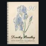 Cuaderno 90th Birthday Party Irises Custom Guest Book<br><div class="desc">Customizable 90th Birthday Celebration Guest Book with Vintage Botanical Watercolors of Irises by Pierre-Joseph Redouté. You can easily change text color, font, size and position by clicking the customize button. Available in hard cover too. Matching birthday invitation, paper napkin and paperplate. ----- "Pierre-Joseph Redouté (10 July 1759 in Saint-Hubert, Belgium...</div>