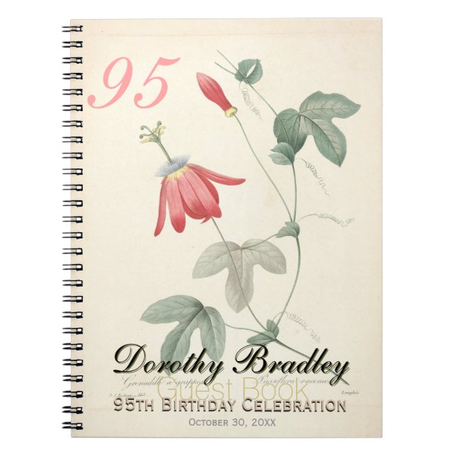 Cuaderno 95th Birthday Party Passiflora Custom Guest Book (Frente)