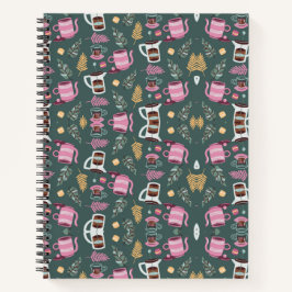 Cuaderno A spiral-bound notebook with a festive pattern