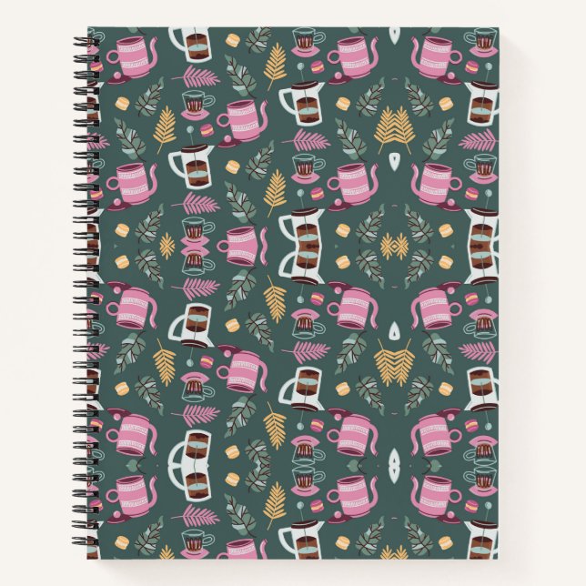 Cuaderno A spiral-bound notebook with a festive pattern (Anverso)