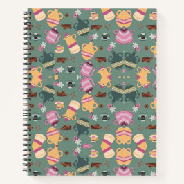 Cuaderno A spiral-bound notebook with a playful pattern