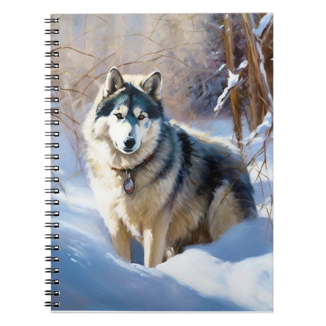 Cuaderno Aaskan Malamute deja que nieve Navidades (Frente)