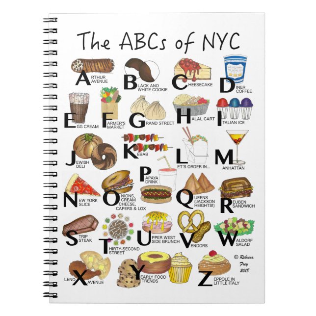 Cuaderno ABC del alfabeto de New York City Foods de la ciud (Frente)