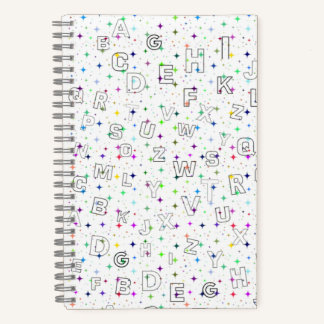 Cuaderno ABC sobre fondo estelar - Práctica (5,5" x8,5") 