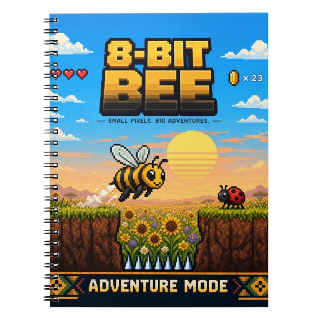Cuaderno Abeja, arte de píxeles retro de 8 bits (Frente)