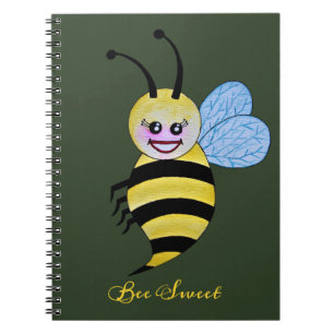 Cuaderno Abeja Cuidada De Acuarela Con Sonrisa Feliz