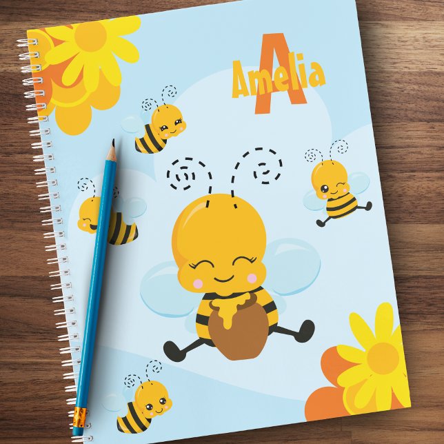 Cuaderno Abeja de burbuja feliz con flores niño pequeño (Subido por el creador)