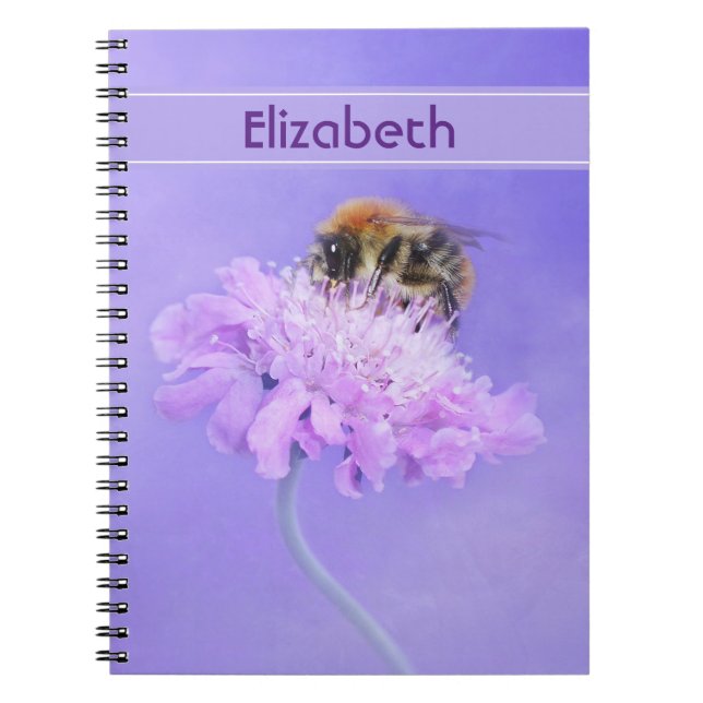 Cuaderno Abeja de burbujas encaramada en una flor rosa (Frente)