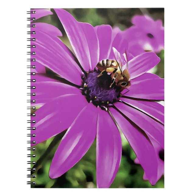 Cuaderno Abeja De Miel En Un Arte De Daisía Morado Africano (Frente)