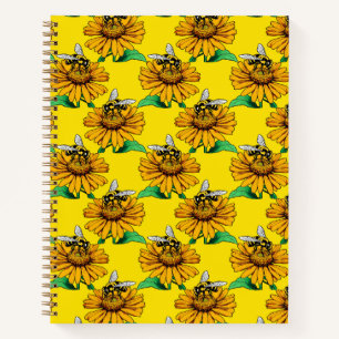 Cuaderno Abeja en diseño de patrón de flor de girasol amari