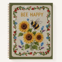 Cuaderno Abeja Feliz Bordado Abejorro y Girasoles Floral