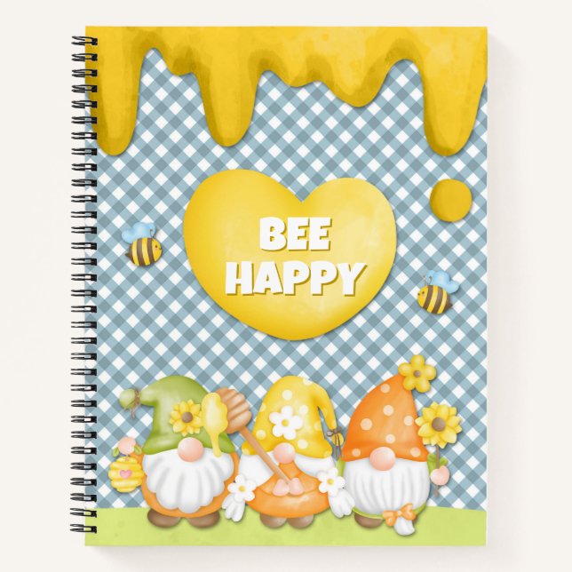 Cuaderno Abeja feliz con gnomes de flores de miel (Anverso)