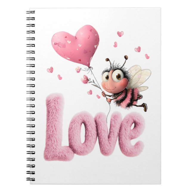 Cuaderno Abeja Linda Corazón Rosa Fluffy Globo de Amor (Frente)