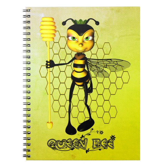Cuaderno Abeja Reina amarilla y negra con panal de miel (Frente)