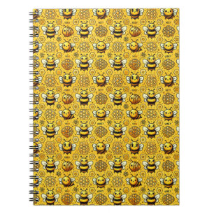 Cuaderno Abejas de dibujos animados lindos y patrón de pana