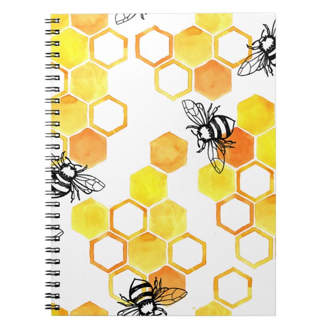 Cuaderno Abejas de miel: Patrón de acuarela amarillo (Frente)