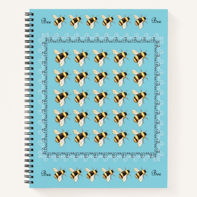 Cuaderno Abejas en bloc de notas de espiral azul (Anverso)
