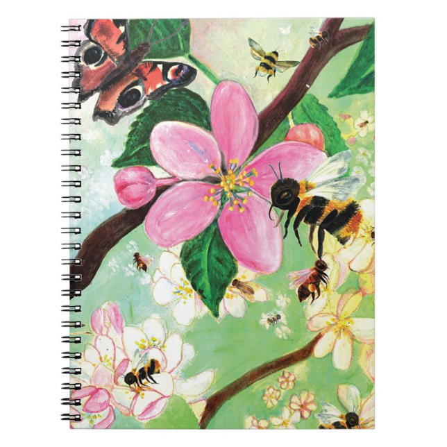 Cuaderno Abejas en un floreciente Ilustracion de árboles (Frente)
